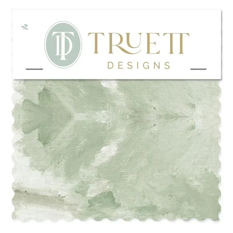Truett Designs fabric sample with green and white pattern