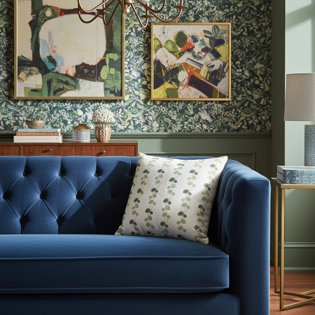 Luxury floral decorative pillow featuring the Dahlia Vine pattern, inspired by blooming dahlias and winding vines, for modern traditional and collected interiors.