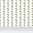 Luxury botanical and floral wallpaper featuring an elegant linear dahlia vine pattern inspired by English gardens, designed for modern traditional interiors, powder rooms, bedrooms, dining spaces, and layered luxury homes. Sustainably printed in England by Truett Designs.